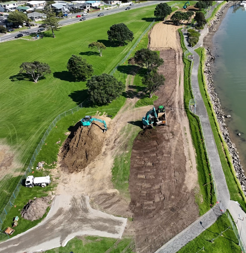 Diggers working on water stopbank
