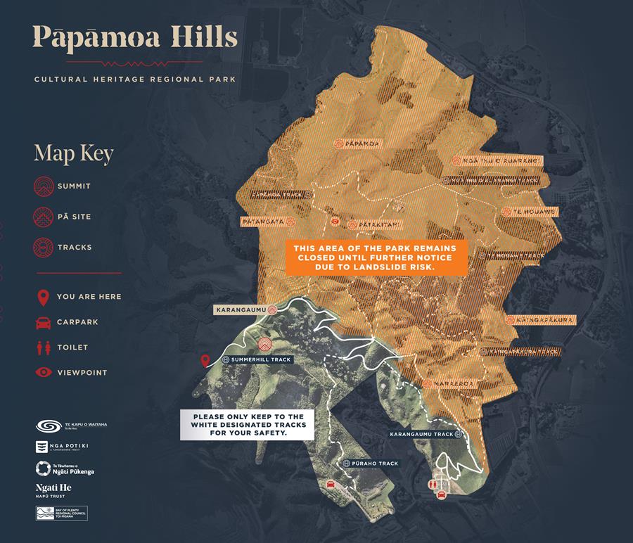 Map of open and closed tracks on Papamoa Hills